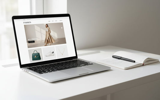 Elegancki butik internetowy z odzieżą markową na ekranie laptopa