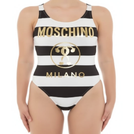 Moschino Striped Logo One-Piece Swimsuit Black White (A49399505-1555) Women