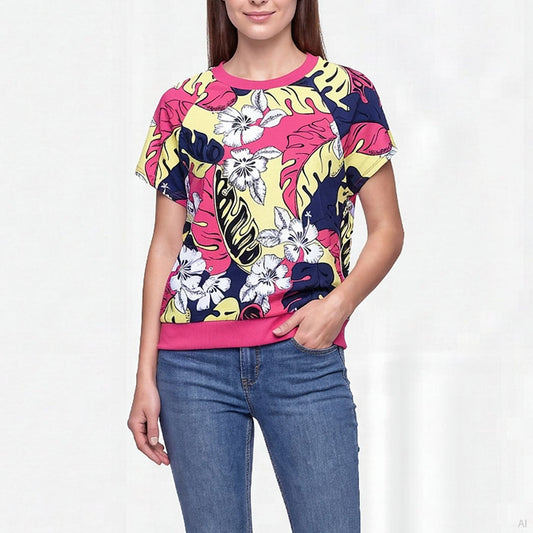 Moschino Tropical Floral Crop Sweatshirt Pink (A17039414-1213), Women