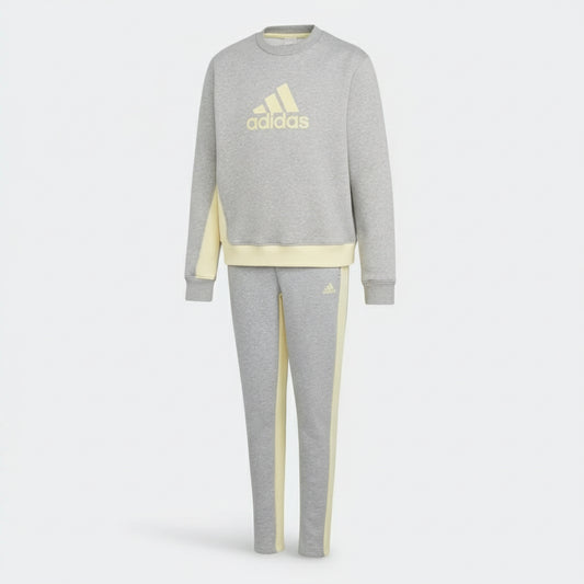 Adidas Girls Cotton Tracksuit Grey Yellow, Girl clothing