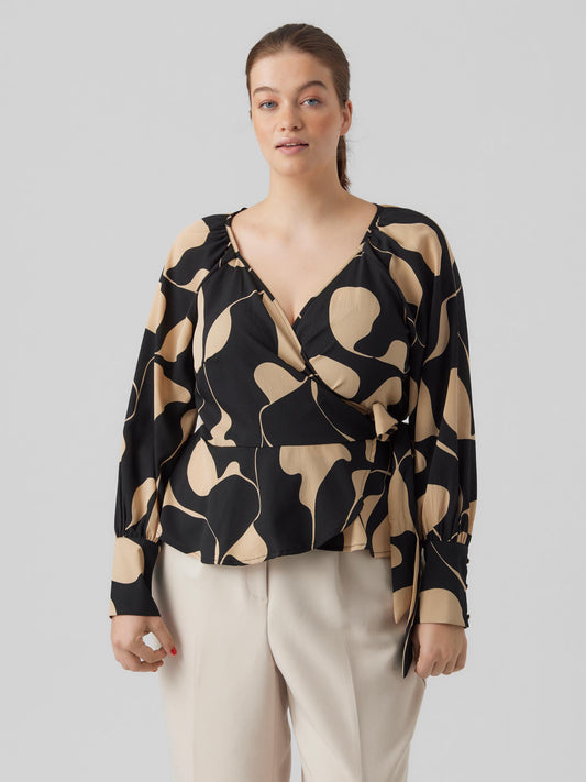 Vero Moda Curve Patterned Blouse With Tie Lydia Black (10287281-3526339) Women