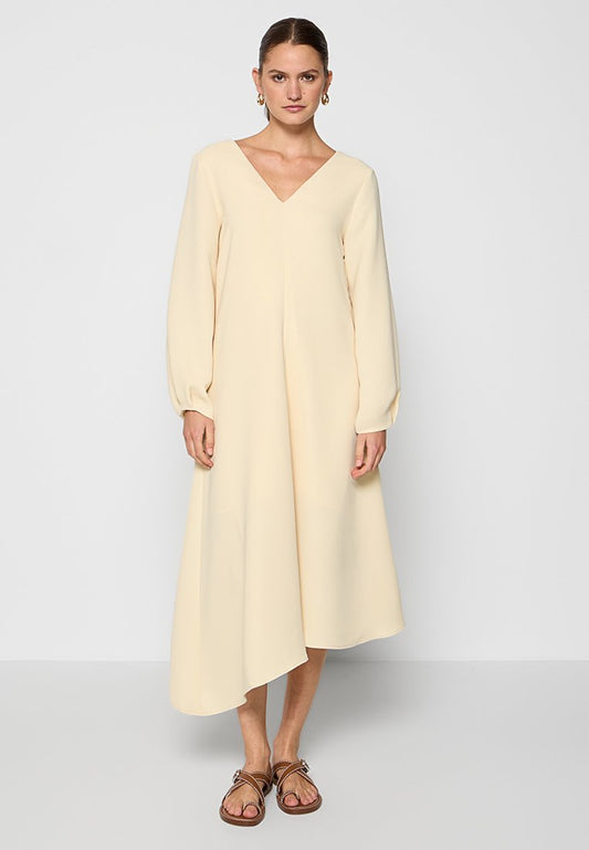 CLOSED DEEP NECK LONG SLEEVE DRESS DRESSES Beige (ZZO2JVKAH-B00) Women