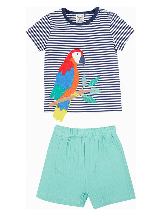 Frugi 2-Piece Outfit "Parrot" Navy / White / Turquoise Kids