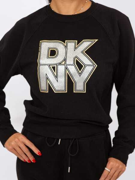 DKNY Glitter Logo Rib Crew Neck Sweatshirt Black (DP5T1477BLK) Women