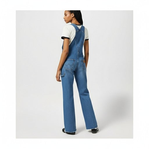 Wrangler Essential Flare Denim Overalls Blue, Women