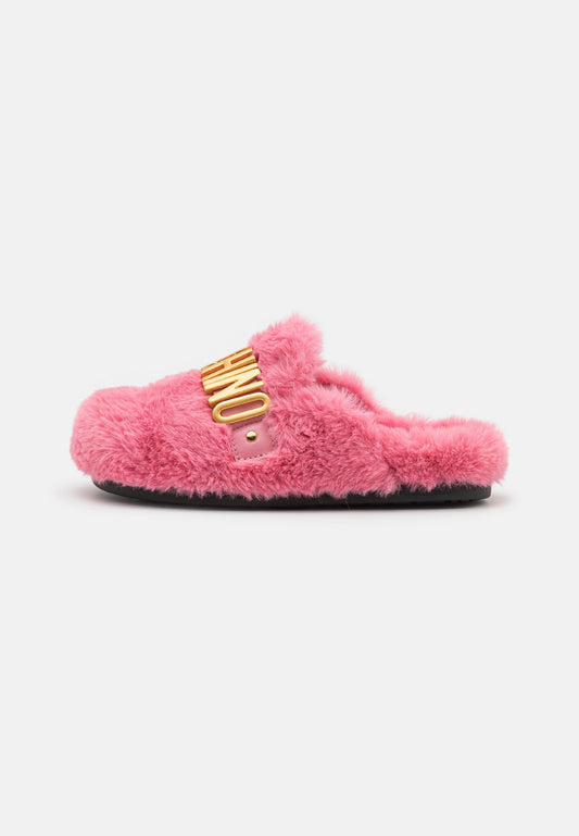 MOSCHINO FUSBET MULES FABRIC FUR GALVANIC LETTERING LOGO Pink (6MO13L001-J11) Kids