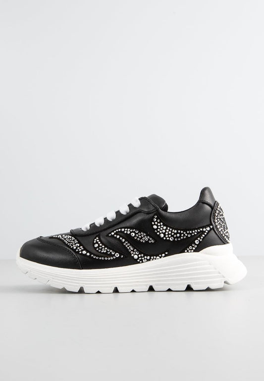 ELIE SAAB LEATHER LOW TOP RUNNER SNEAKERS LACE UP WITH STRASS EMBELL Black (ZZO2LMX15-Q00) Kids