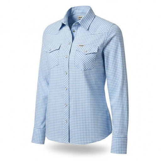 Wrangler Pacific Gingham Western Shirt Blue, Women