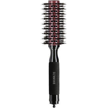 Lussoni Round Wood Styling Hair Brush with Boar Bristles and Nylon Pins 28mm Black