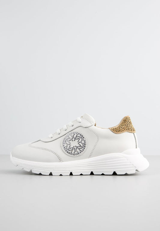 ELIE SAAB LEATHER LOW TOP RUNNER SNEAKERS LACE UP WITH STRASS DETAIL Off-White (ZZO2LMX11-A00) Kids