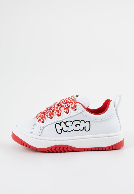 MSGM CONTRASTING PRINTED LOGO LEATHER LACE-UP LOW SNEAKERS (ZZO2JFW11) Kids
