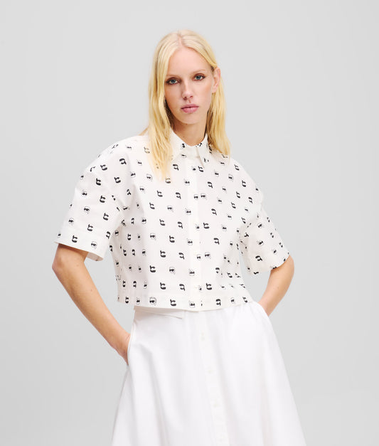 Karl Lagerfeld Ikon Aop Cropped Shirt Karl Dot Aop White-Black (A2W110331VH) Women