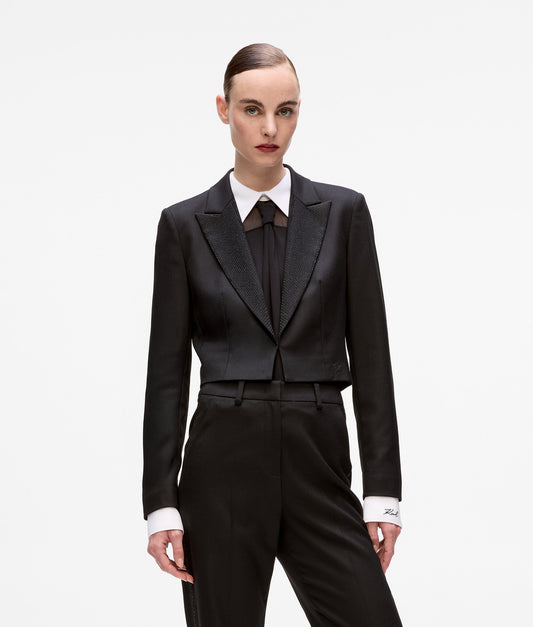 Karl Lagerfeld Rhinestone Lapel Short Blazer Black (A4W14047999) Women