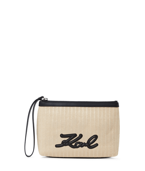 Karl Lagerfeld K/Signature Raffia Pouch Natural/Black (B2W32015425) Women