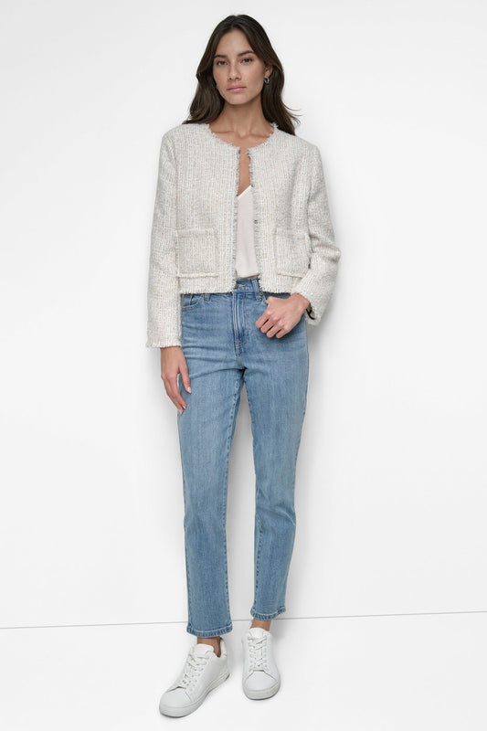 DKNY Cropped Jacket Eggnog Plaid (DJ4J6078I1I) Women