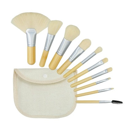 Mimo Set Travel Size Bamboo Makeup Brushes with Cotton Case Cream 10 Pieces
