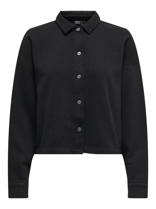 Zenna Long Sleeve Stone Polo Shirt Black Rhinestones (15345894) Women