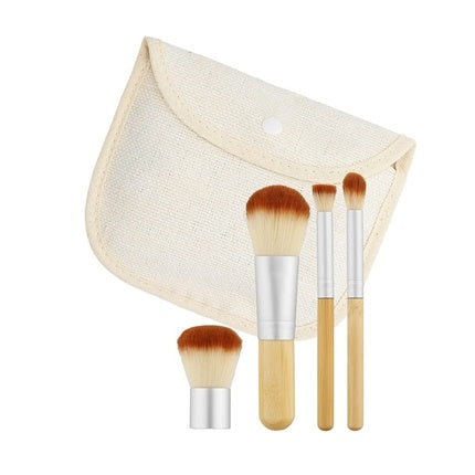 Mimo Bamboo Makeup Brush Set with Travel Size and Travel Bag - Pack of 4