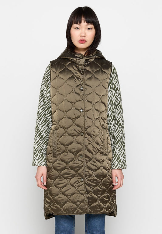 ORSAY MS8SAM_GB LIGHT PADDED LONG WAISTCOAT WITH HOOD AND FANCY Khaki (ZZO2PNW69-M00) Women