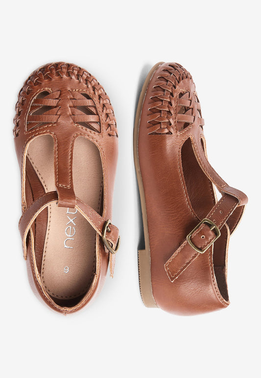 Next White Woven T-Bar Shoes (Younger) Brown (NX313A05R-O11) Kids