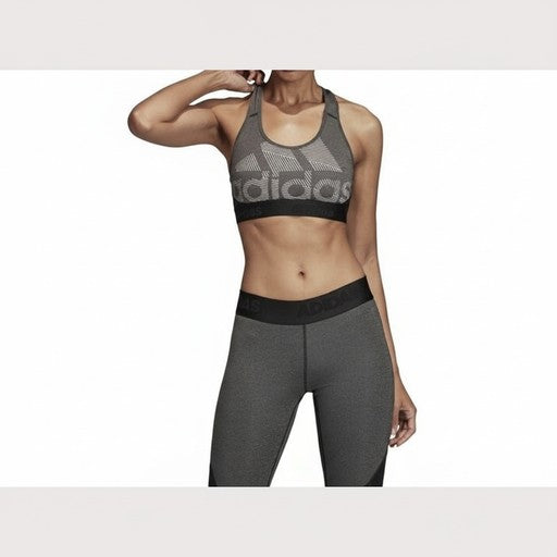 Adidas Logo Print Racerback Sports Bra Grey, Women