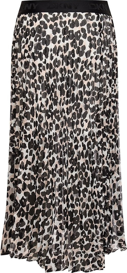DKNY Asymmetric Print Chiffon Pleated Top Spring Animal Ivory (P51NEW05K5U) Women