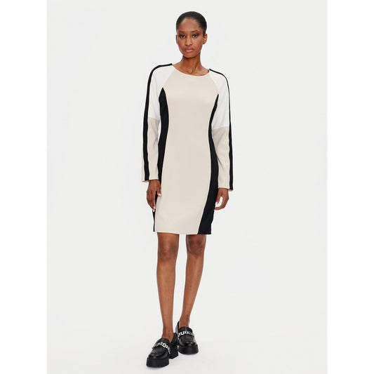 DKNY Elbow Sleeve Color Block Dress Black/Beige Multi (DD4E1B89EHB) Women