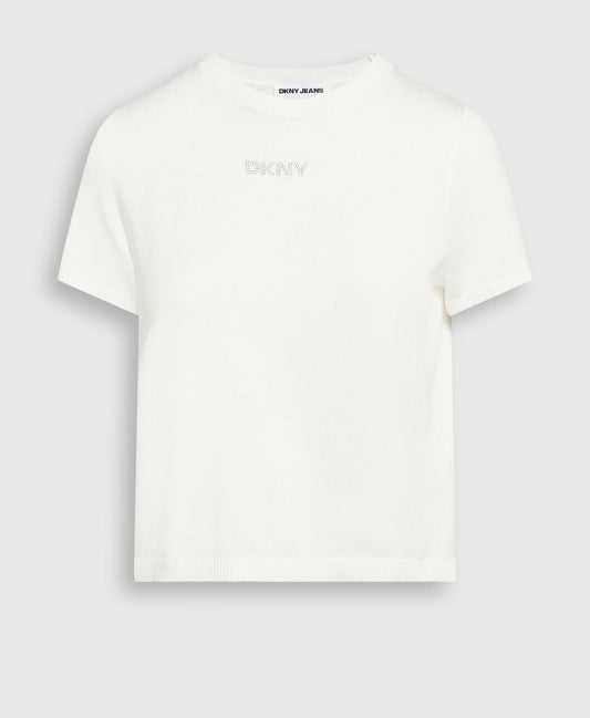 DKNY Short Sleeve Rhinestone Sweater Ivory (DJ5R0658IVY) Women