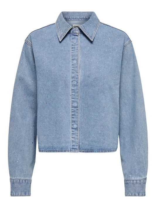 Maggiemay Long Sleeve Rhinest Denim Shirt Light Blue Denim (15352423) Women
