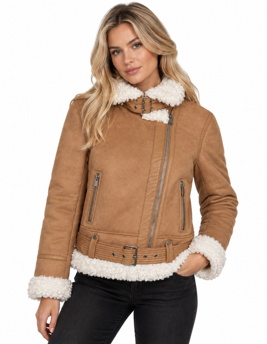DEBRANDE Women's Jacket Shearling CAMEL (10756) Women