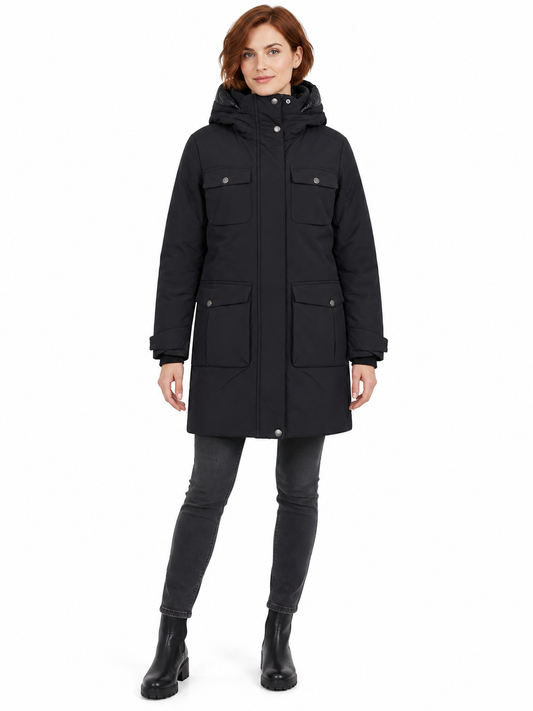 DEBRANDE Women's Coat Parka Z Hooded BLACK (10781) Women