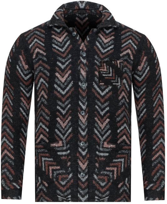 PLUS POSH Shirt Men's Black Herringbone (8437) Men