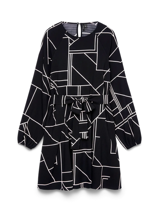 Hollo Long Sleeve O-Neck Short Belt Dress Exp Black (10351302) Women