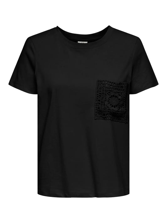 Selma Short Sleeve Crochet Pocket Top Black (15322073) Women