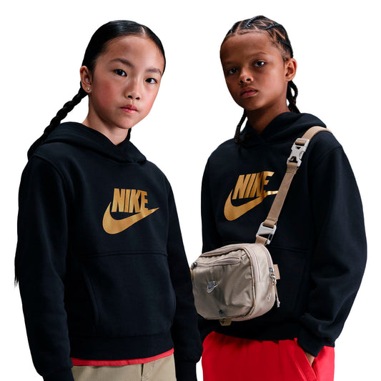Nike Sweatshirt Club Fleece Hdy Gold Satn Black/(Metallic Gold) (IH2874-010) Kids